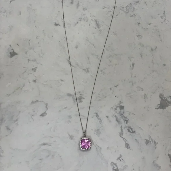 💋Pink Sapphire w. diamond halo necklace - Picture 3 of 7